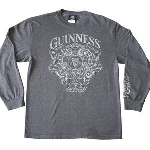 Guinness Men’s Shirt, Gray W/ Front Print Large Long Sleeve Official Merchandise